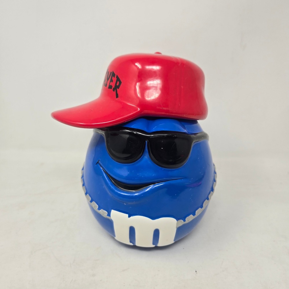 M&M Blue Character Ceramic Candy Jar‎ Galerie Red Player Sunglasses Collectible